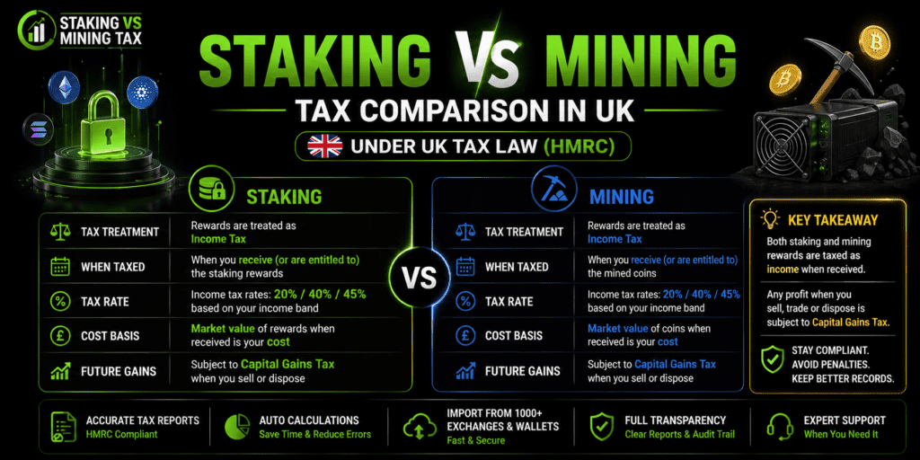 Staking vs Mining Tax Comparison UK (2026): HMRC Rules Explained