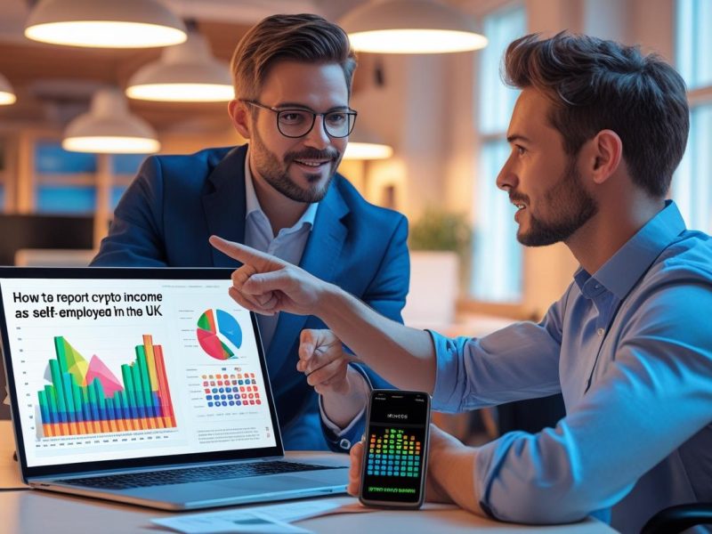 tax advisor Tax advisor explaining self-assessment crypto tax UK rules to a self-employed crypto investor in a UK office, discussing deducting crypto mining expenses self-employed UK and HMRC nudge letters crypto self-assessment
