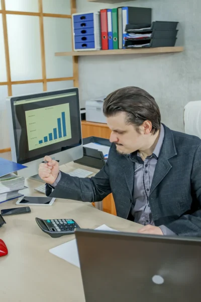 providing tax accounting services for frusted young businessman